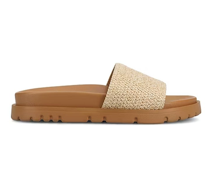 Journee Collection Women's Size 9, Starr Flat Slide Slip on Sandals, Natural