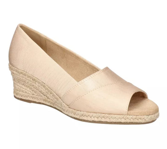 Easy Street Women Size 8.5 W, Jasper Wedge Espadrille Sandals, Natural Thai Silk