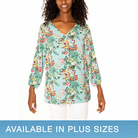 Mario Serrani Ladies' Size Medium, 3Q Sleeve Tunic Top, Blue Floral