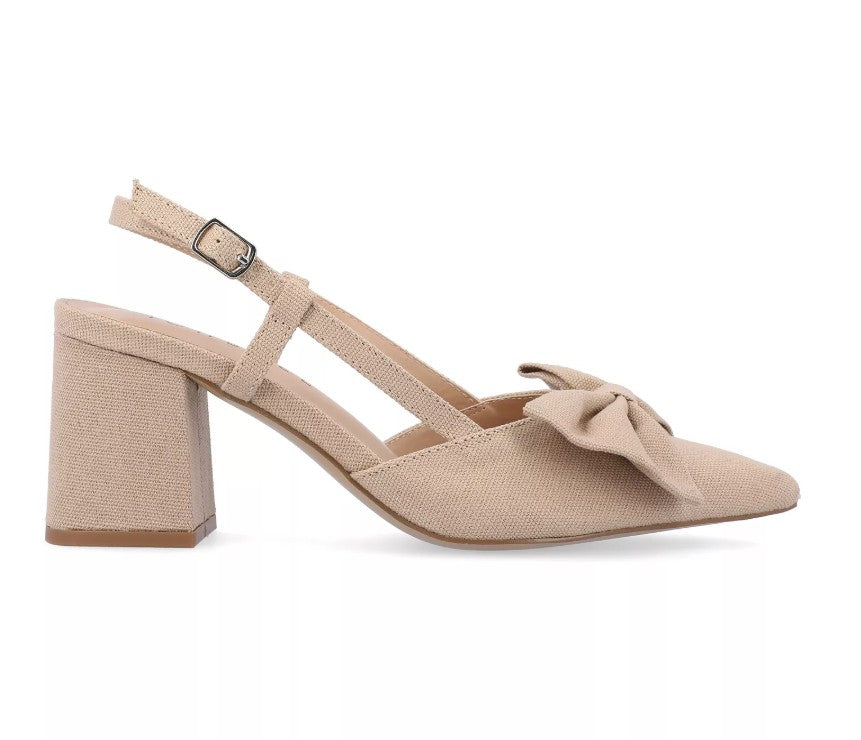 Journee Tailynn Women's Size 7.5, Dress Shoes Block Heel Slingback Pumps, Tan