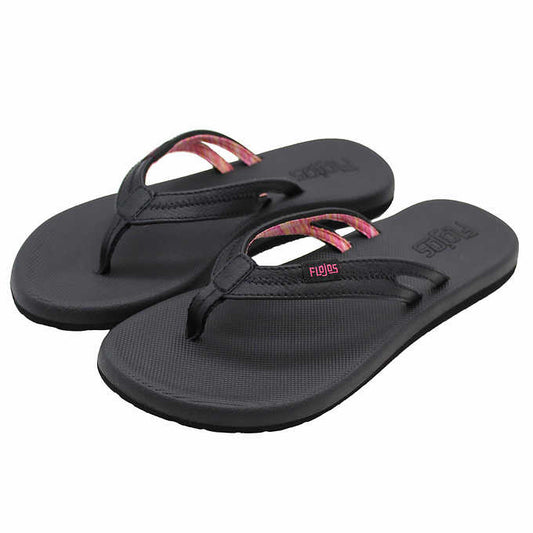 Flojos Ladies Size 6 Flip Flops Sandals Thongs, Black, Grade A