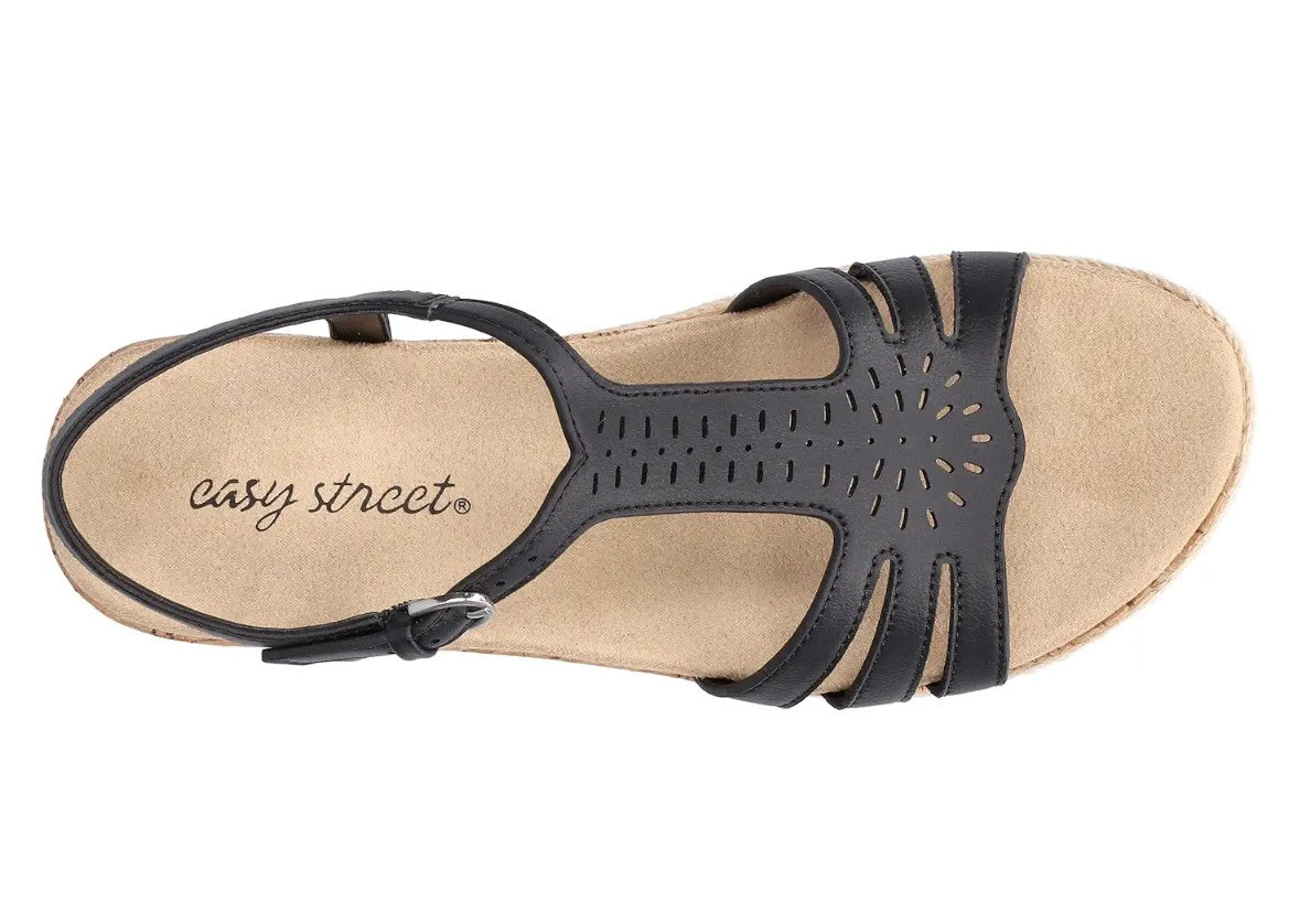 Easy Street Women's Size 7.5 M, Dorinda Cork Wedge Comfort Sandals, Black
