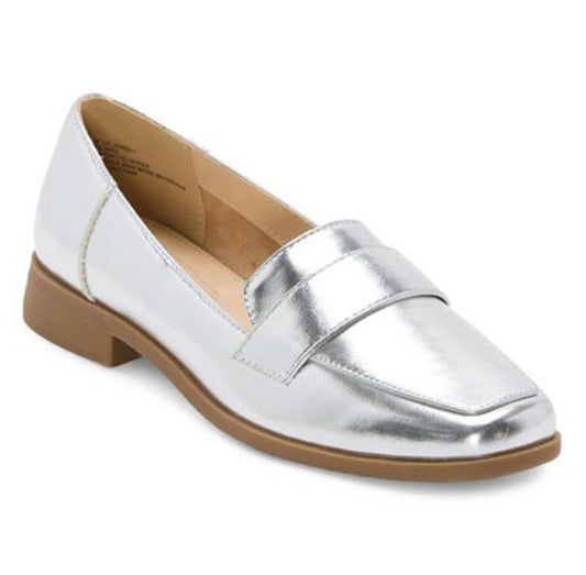 Liz Claiborne Women's Size 6 Wide, Jansey Square Toe Loafers, Silver