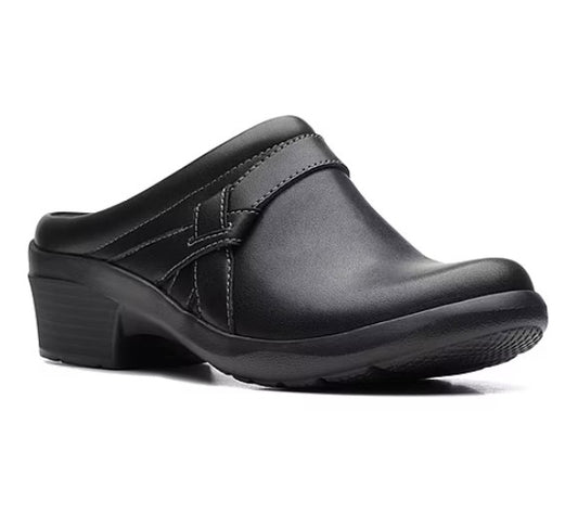 Clarks Women's Size 7 Wide, Angie Mist Comfort Slip on Mule Clog Shoes, Black