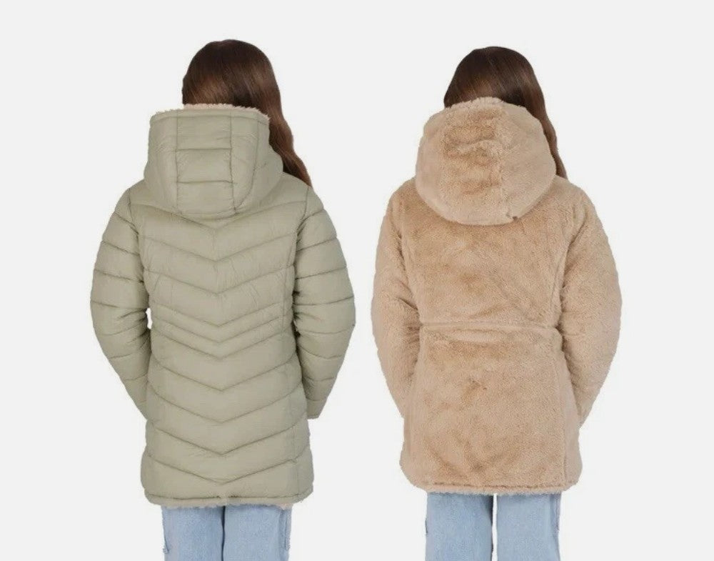 Steve Madden Youth Size Medium 10/12, Reversible Parka Jacket, Green, Grade A