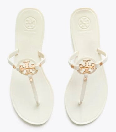 Tory Burch Ladies' Size 7 Mini Miller Flat Thong Jelly Sandal, Ivory / Gold