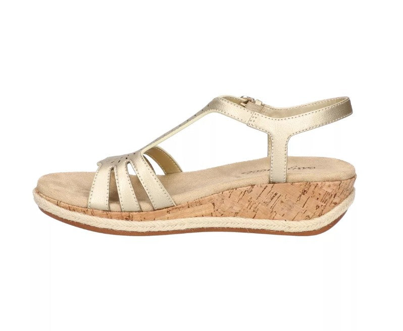 Easy Street Women's Size 7.5 N, Dorinda Cork Wedge Comfort Sandals, Gold
