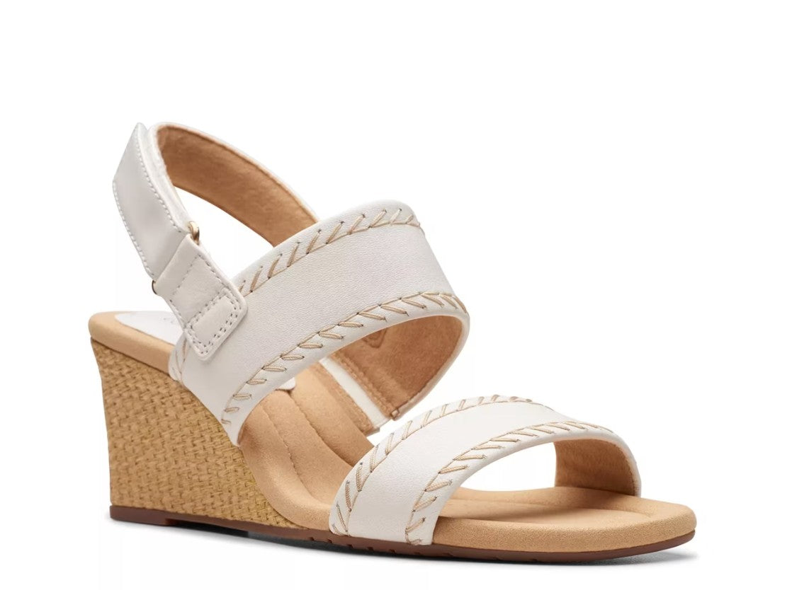 Clarks Women's Size 7, Kyarra Rose Wedge Sandals, White Leather