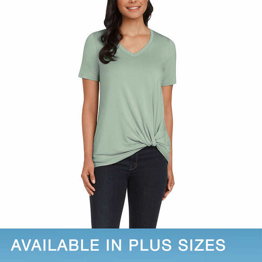 Matty M Ladies' Size X-Large, Twist Knot Top, Light Olive (Green), Customer Return
