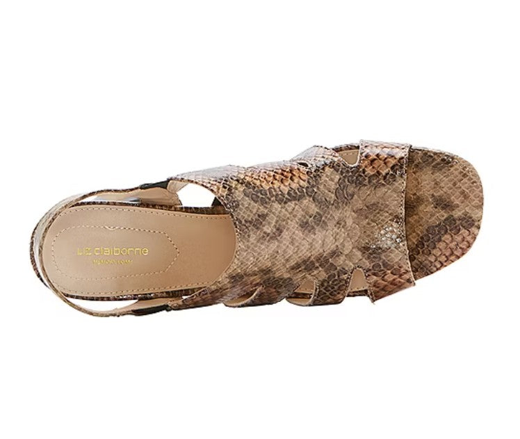 Liz Claiborne Women Size 7, Gillroy Block Heeled Sandals, Snake