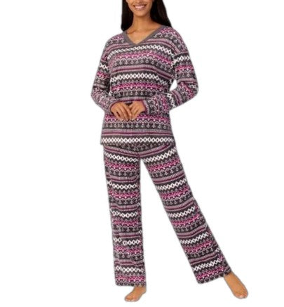 Nautica Ladies' Size Medium (8-10), 2-PC Silky Fleece Pajamas Set, Gray Fairisle