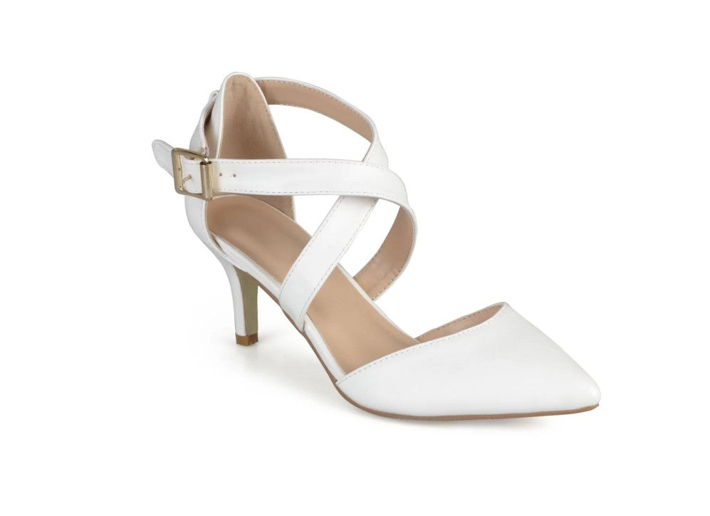 Journee Collection Women Size 9, Riva Crisscross Strap Pointed Toe Pumps, White