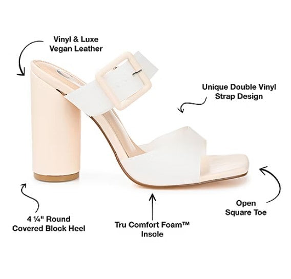 Journee Women's Size 8, Luca High Block Heel Vinyl Strap Sandals, Off White