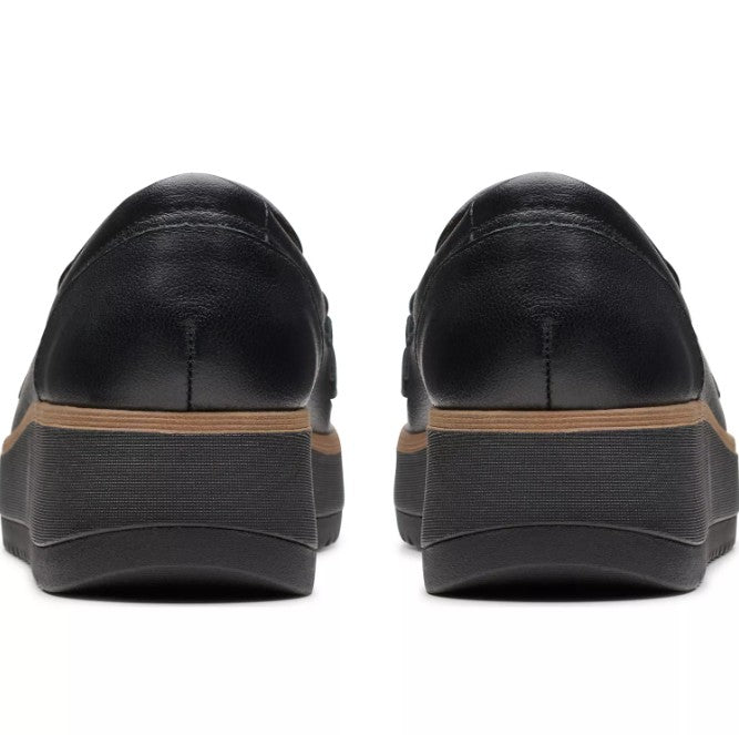 Clarks Women's Size 7 Wide, Zylah May Comfort Shoe Wedge Loafers, Black Leather