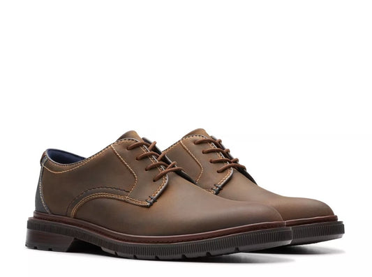 Clarks Men's Size 8 M, Burchill Oxford Lace-Up Dress Shoes, Beeswax (Brown)