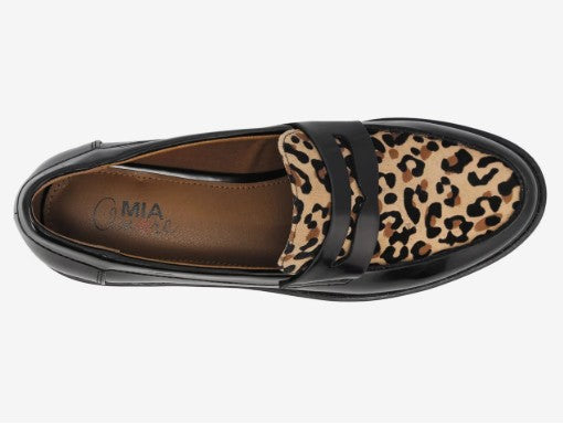 Mia Amore Hali Women's Size 8, Lug Sole Penny Loafers, Black Leopard