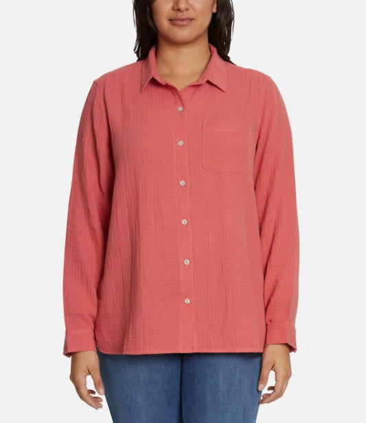 Jessica Simpson Ladies' Size XXL (20-22), Gauze Button Front Shirt, Red