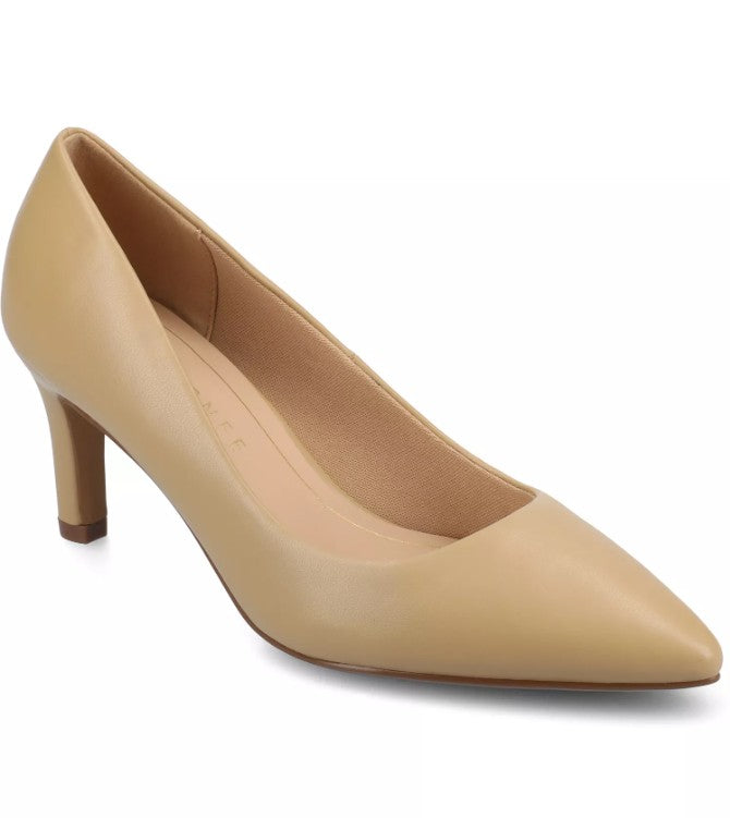 Journee Womens 6 W, Scylee Pointed Stiletto Heel Pumps, Tan