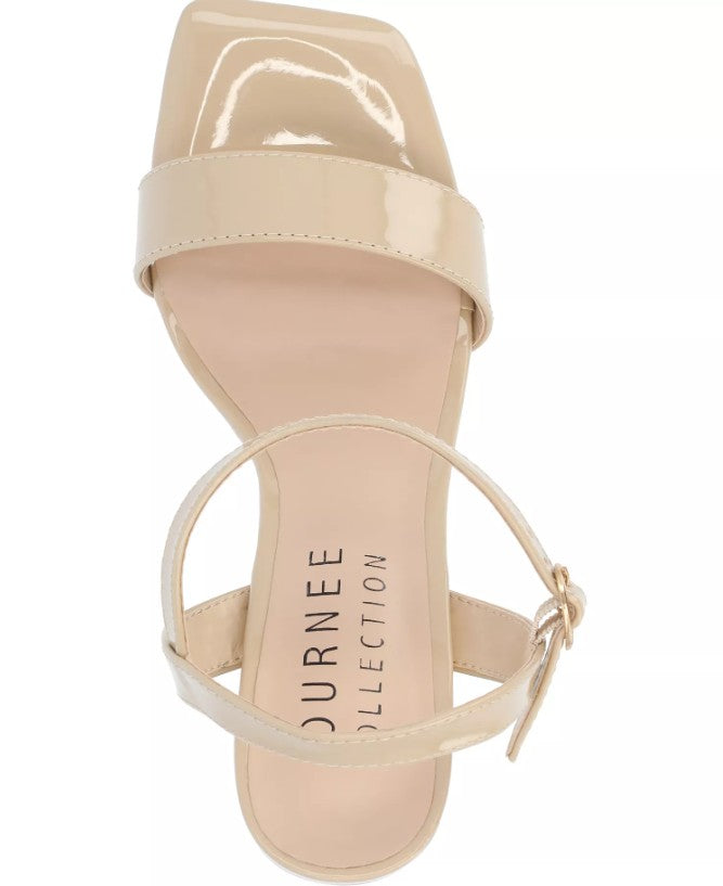 Journee Collection Women's Size 8.5 Tivona Block Heel Dress Sandals, Tan Patent