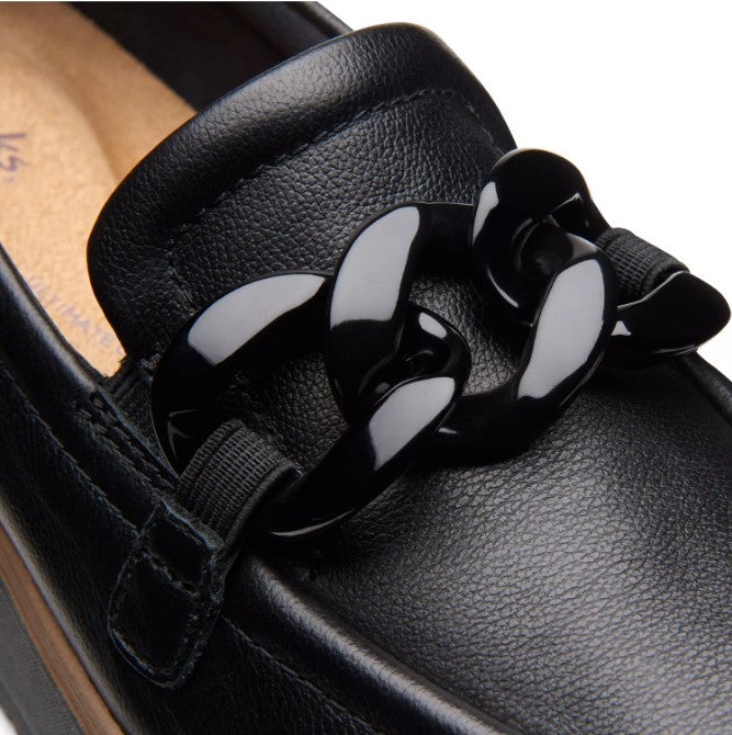 Clarks Women's Size 7 Wide, Zylah May Comfort Shoe Wedge Loafers, Black Leather