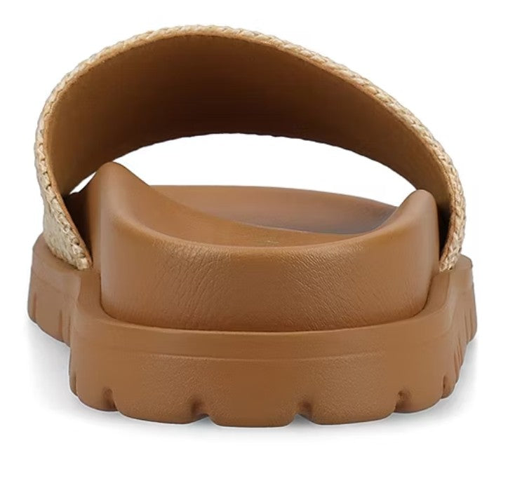 Journee Collection Women's Size 9, Starr Flat Slide Slip on Sandals, Natural