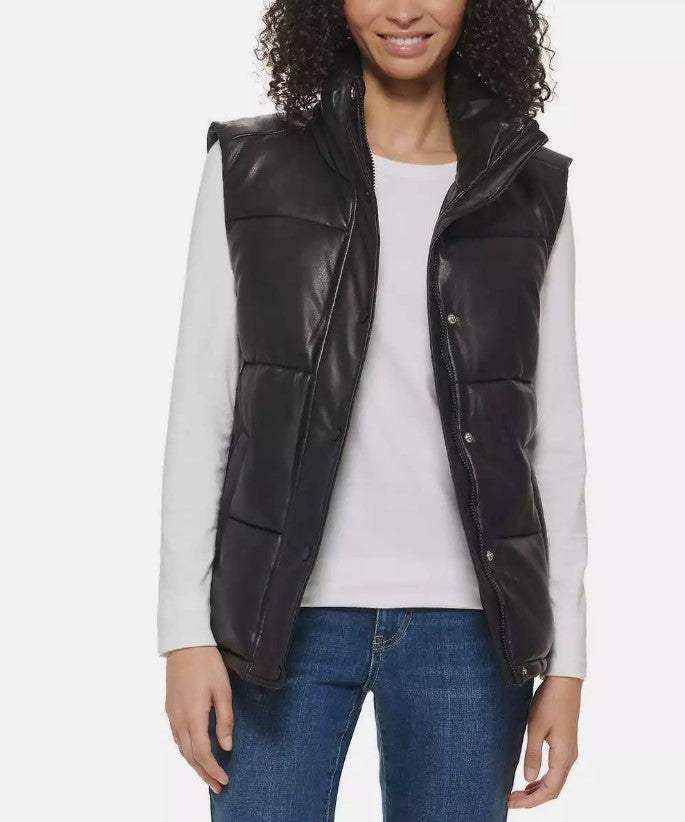 Marc New York Ladies' Size Medium (8-10) Faux Leather Puffer Vest, Black