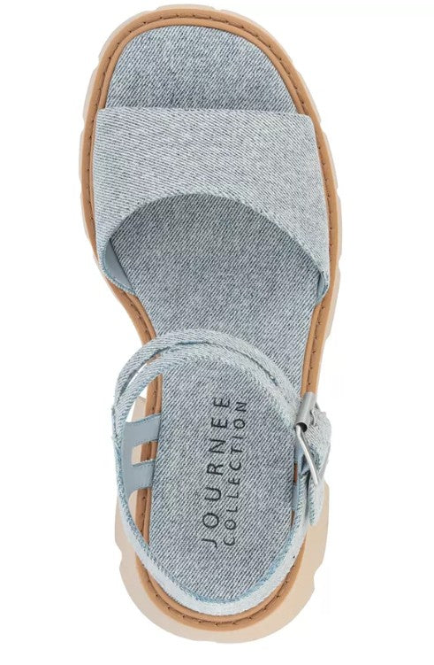 Journee Collection Women Size 8.5, Tillee Lug Sole Platform Sandals, Light Denim