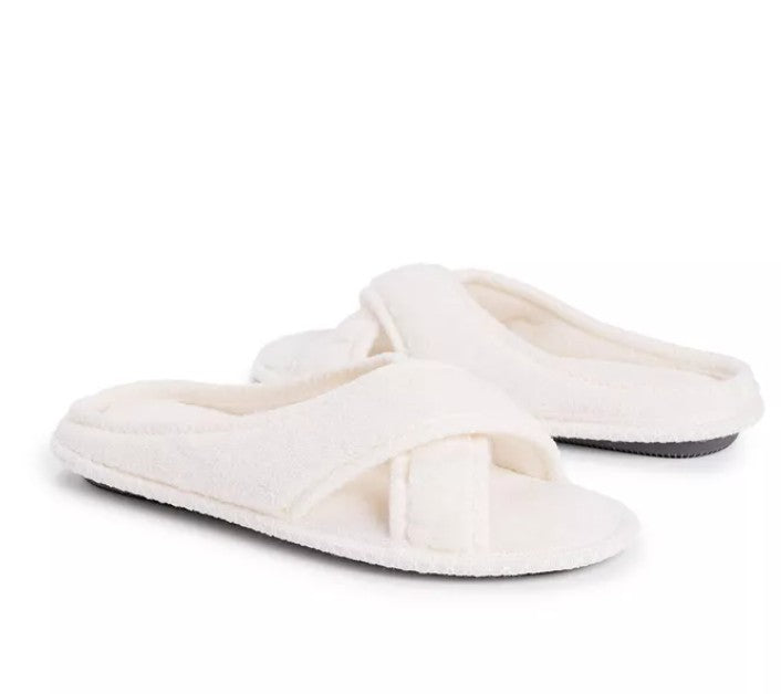 MUK LUKS Women's Size Medium (7-8) Ada Crossband Slippers, Daisy White