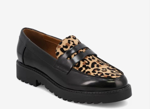 Mia Amore Hali Women's Size 8, Lug Sole Penny Loafers, Black Leopard
