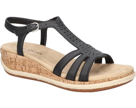 Easy Street Women's Size 7.5 M, Dorinda Cork Wedge Comfort Sandals, Black