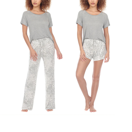 Honeydew Women's Size Large, 3-PC Pajama Set, Gray Animal Print, Customer Return