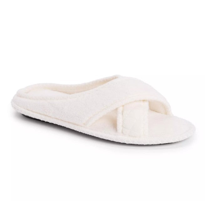 MUK LUKS Women's Size Medium (7-8) Ada Crossband Slippers, Daisy White