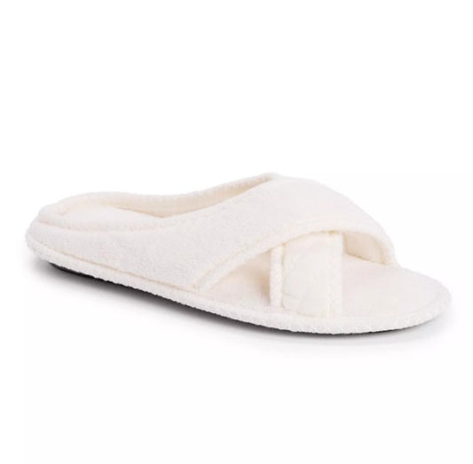 MUK LUKS Women's Size Medium (7-8) Ada Crossband Slippers, Daisy White
