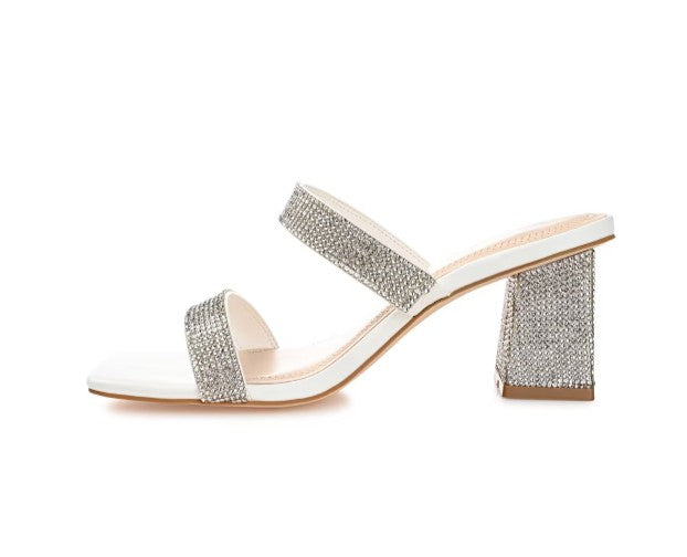 Journee Women's Size 7.5, Shandee Block Heel Dress Sandal, White Rhinestone