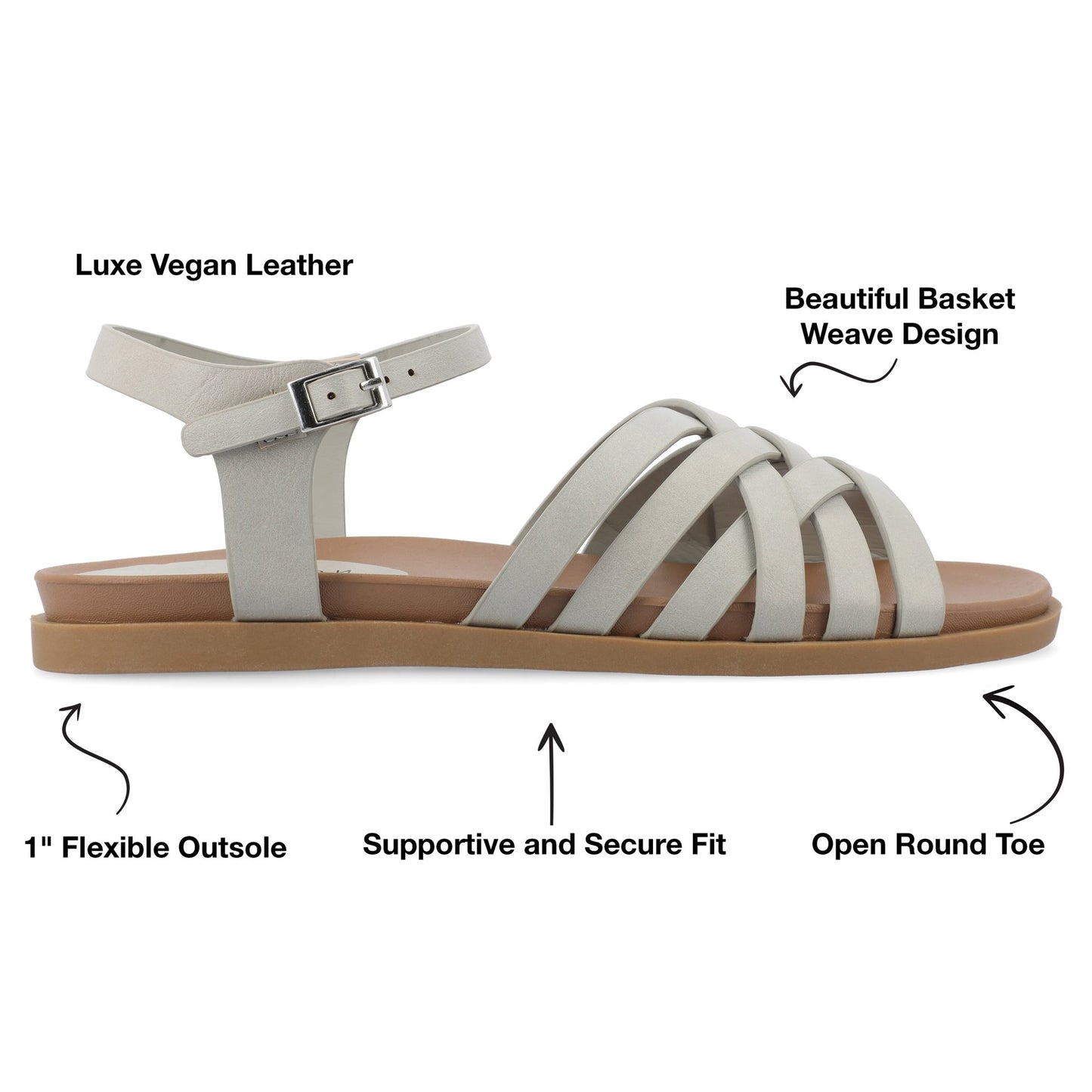 Journee Collection Women's Size 10, Kimmie Ankle Buckle Flat Sandals, Grey