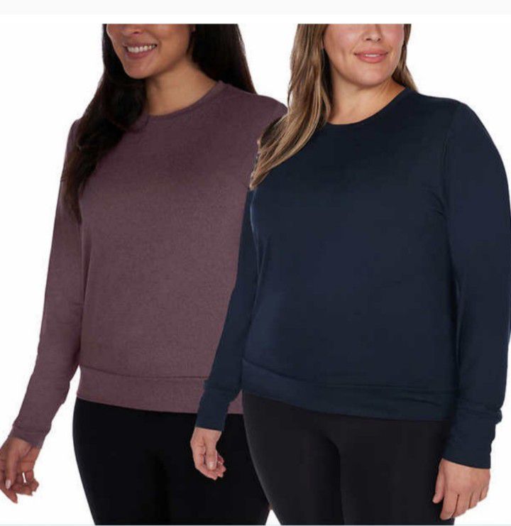 Lukka Lux Ladies' Size Medium (8-10) Long Sleeve Tee, 2-PACK, Plum / Navy