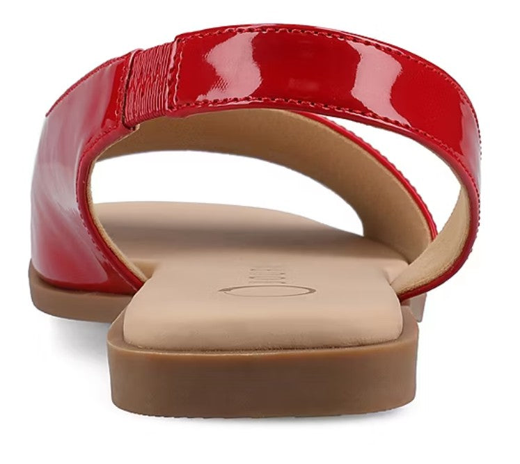 Journee Women's Size 10 Wide, Brinsley Sling Back Flat Sandals, Red Patent
