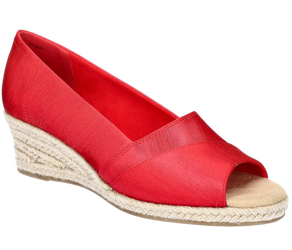 Easy Street Women Size 8.5 Wide, Jasper Wedge Espadrille Sandals, Red Thai Silk