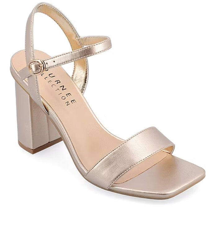 Journee Collection Women's Size 7 Tivona Block Heel Dress Sandals, Gold
