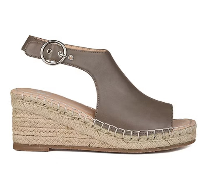 Journee Women's Size 10 Wide, Crew Espadrille Wedge Sandals, Taupe
