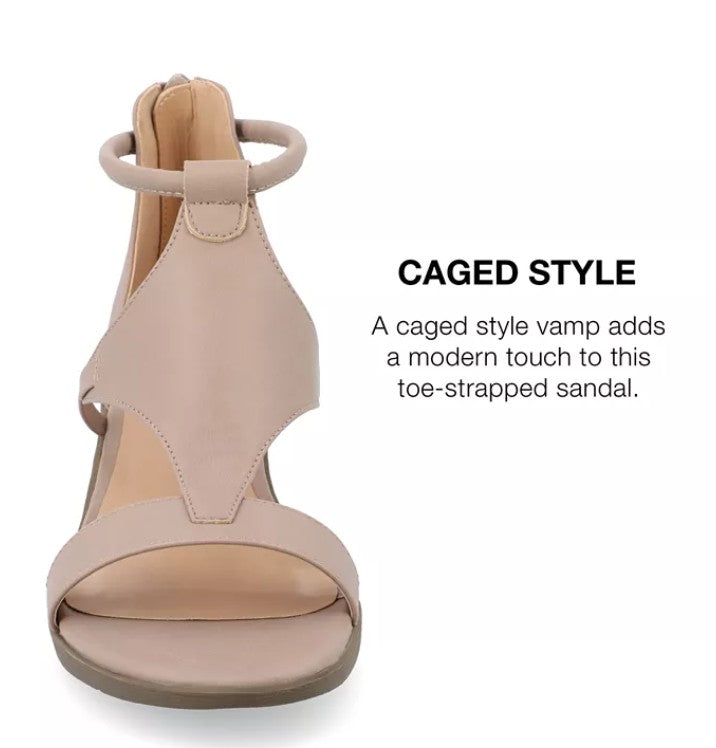 Journee Collection Women's Size 9.5, Trayle Wedge Gladiator Sandals, Taupe