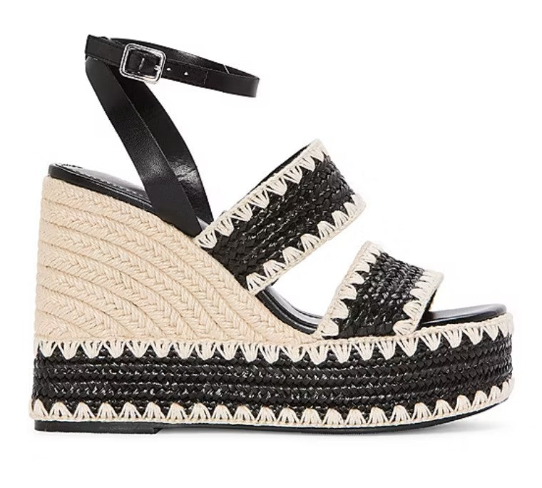 a.n.a Women's Size 8, Shore High Wedge Espadrille Sandals, Black