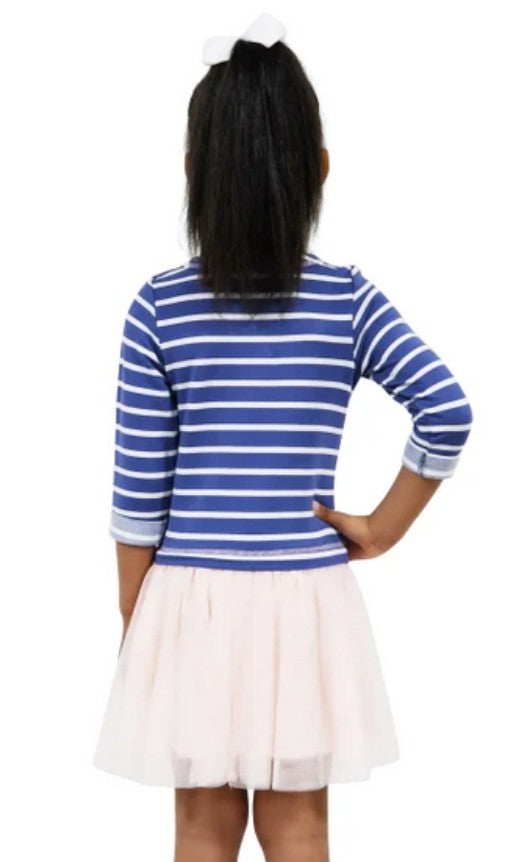 Zunie Girls' Size 4, 3/4 Sleeve Dropwaist Tutu Dress, Blue Kitty Cat