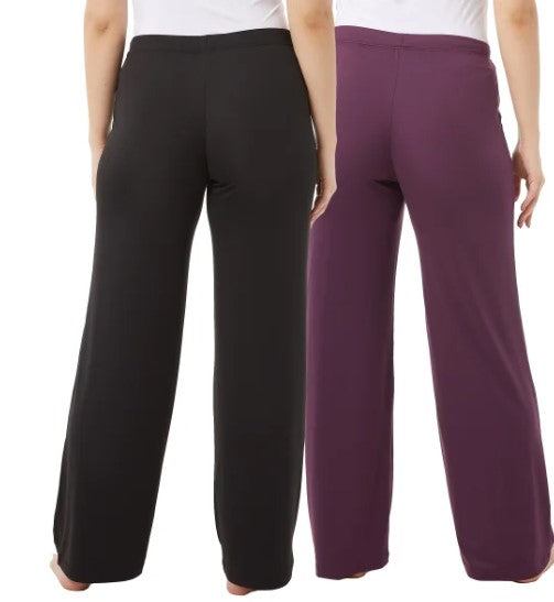 32 Degrees Ladies' Size Medium Lounge Pant, 2-Pack, (1) Black (1) Prune Purple