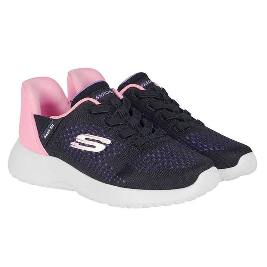 Skechers Kid's Size 1 Swift Fit Runner Shoes Sneakers, Black/Pink NEW Ships without box