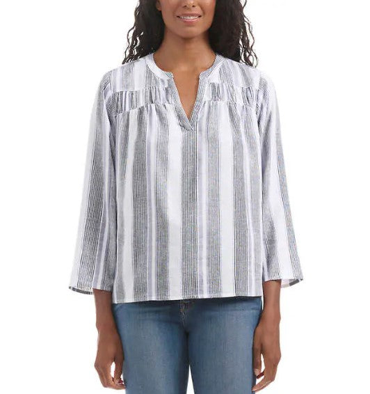 Splendid Ladies' Size XS (0-2) V-Neck Long Sleeve Blouse, White Stripe