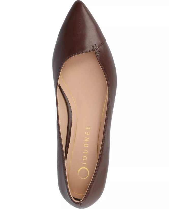 Journee Women's Size 9 Wide, Carmin Pointed Toe Dress Flats, Brown