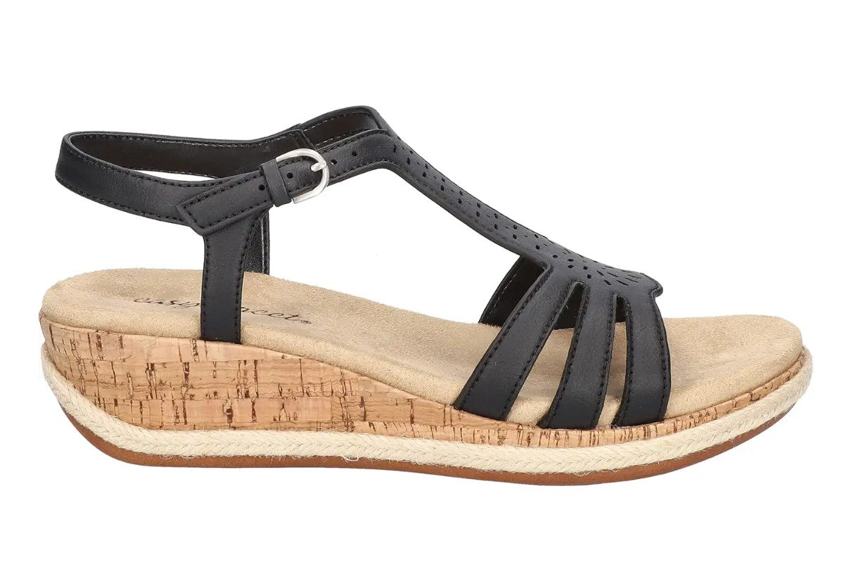 Easy Street Women's Size 7.5 M, Dorinda Cork Wedge Comfort Sandals, Black