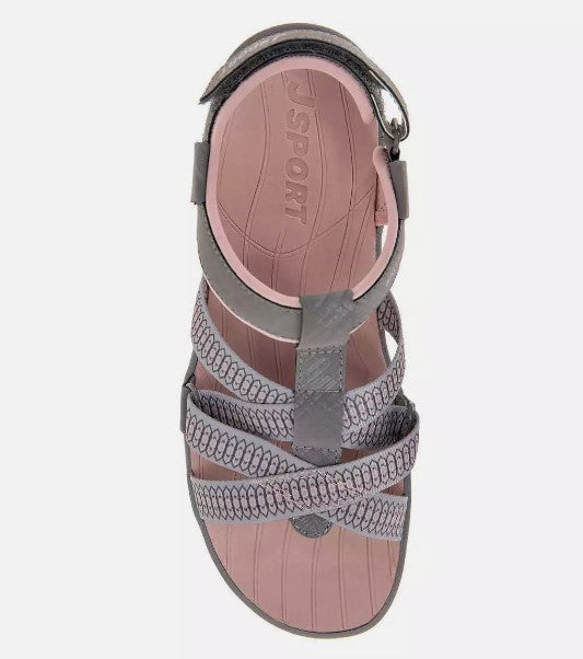 Jsport Ladies' Size 8 Strap Sandals All Terra Traction, Grey, Grade A