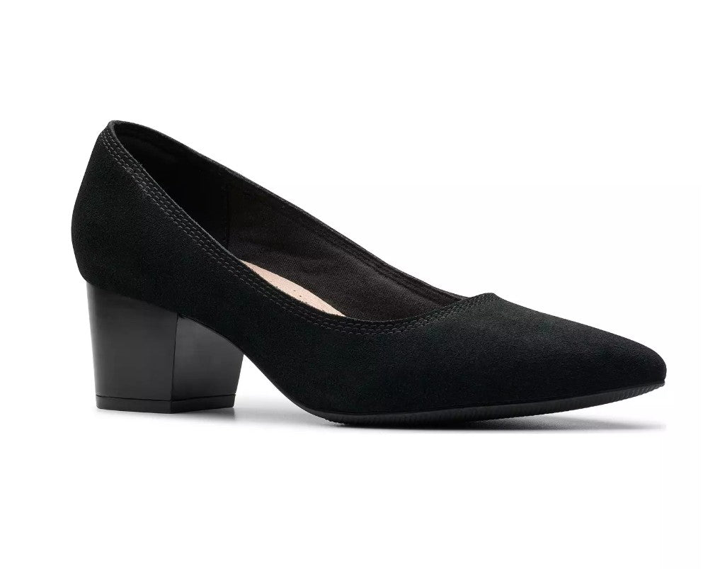 Clarks Women's Size 7.5 Wide, Ellanie Hope Comfort Pumps, Black Suede